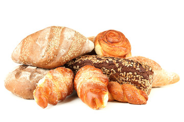 Composition with bread and rolls, isolated on white