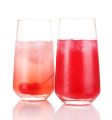 Two cherry cocktails with ice isolated on white