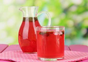 Cherry drink in pitcher and glasses