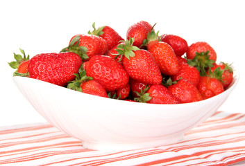 Fresh strawberry in bowl isolated on white