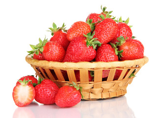 Fresh strawberry in wicker basket isolated on white © Africa Studio