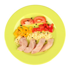 Preparing chicken stir fry with vegetables and spices