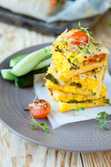slices of polenta, maize casserole on a plate