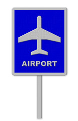 Airport sign, blue isolated road traffic
