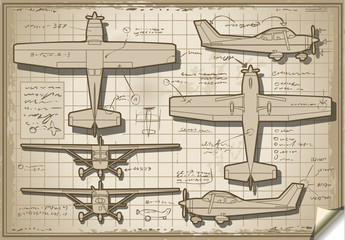 Old Plane Project in Five Views - obrazy, fototapety, plakaty