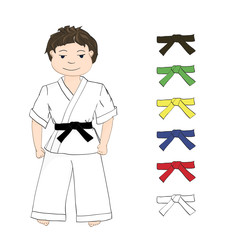 sport karate boy and colored belts
