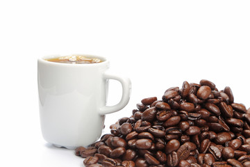 Coffee cup and coffee beans