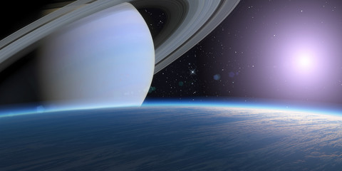 Planet and gas giant. Elements of this image furnished by NASA.
