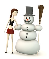 3d render of cartoon character with snowman