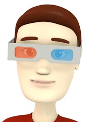 3d render of cartoon character with stereoscopic glasses