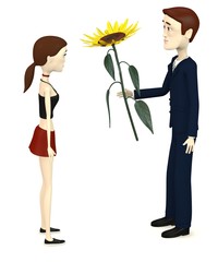 3d render of cartoon character with sunflower