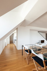 Interior, beautiful loft, hardwood floor, dining table