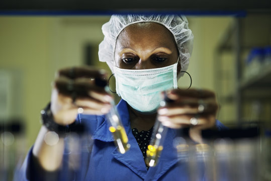 Industrial lab and staff, woman at work as scientist