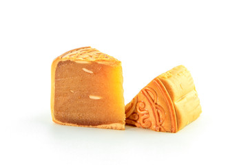 piece of Durian Monthong Mooncake isolate on white background