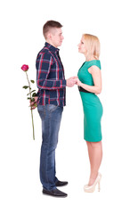 man with rose making surprise for his woman