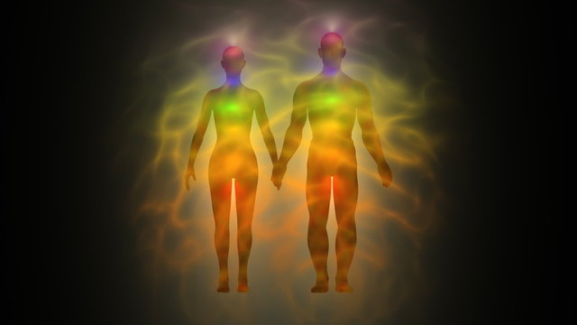 Woman and man energy body, aura, chakras