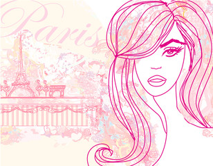 beautiful women Shopping in Paris - vector card