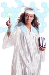 Graduate with book isolated on white