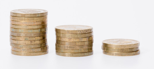 Three coins on white