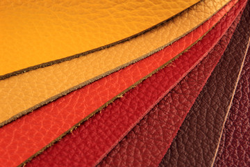 Natural leather upholstery samples with stitching