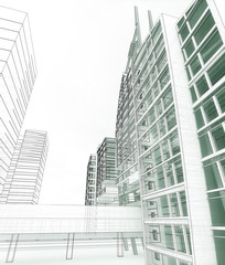 Fototapeta premium Sketch of the business center. From drawing to implementation.