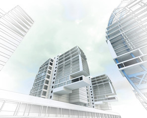 Sketch of the business center. From drawing to implementation.