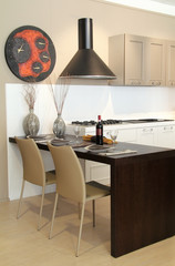 Decorated table in a modern and elegant kitchen
