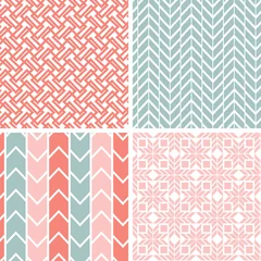 Cercles muraux Zigzag Ensemble vectoriel de quatre motifs géométriques gris et roses et