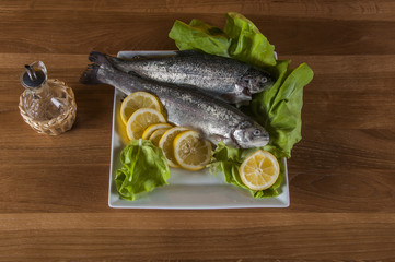 Raw fish on the plate, mediterranean theme