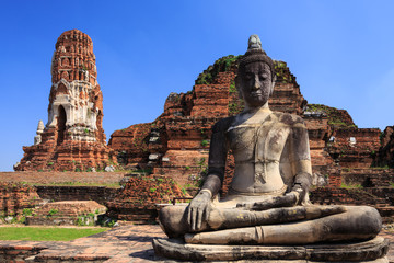 Ancient statue of buddha in wat mahathat temple, Ayutthaya Thail