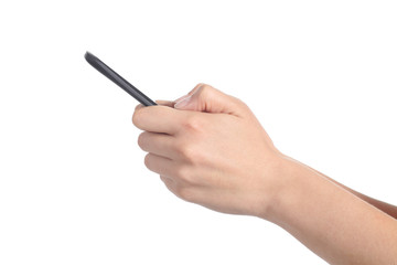 Profile of a woman hands holding a mobile phone