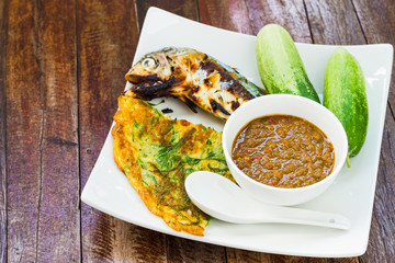 Spicy chili paste and grill mackerel