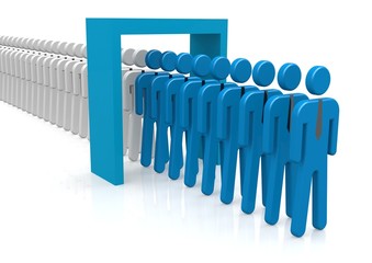 People and door blue