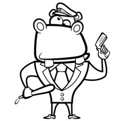 coloring cartoon hippo police officer with gun