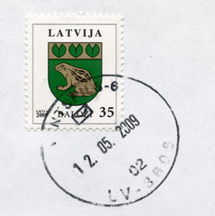 Canceled latvian stamp "Balozhi"