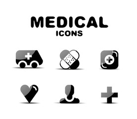 Black glossy medical icon set