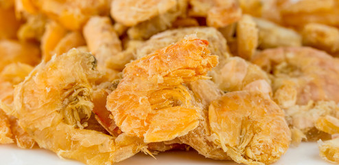 A group of dried shrimps, an asian cooking ingredient.