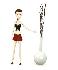 3d render of cartoon character with vase and decoration