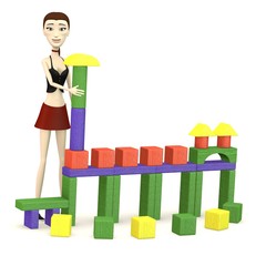 3d render of cartooon character with brickbox