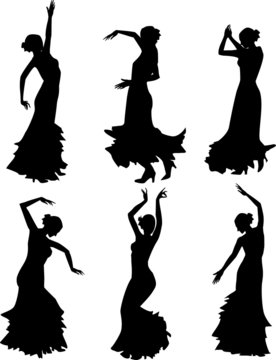 Six silhouettes of flamenco dancer