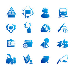 Hunting, fishing, travelling icon set
