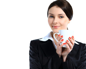 happy smile business woman hold cup of coffee