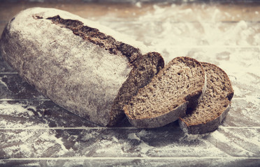 Delicious bread on a wood table