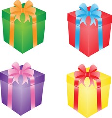 Set of different gift boxes with ribbons