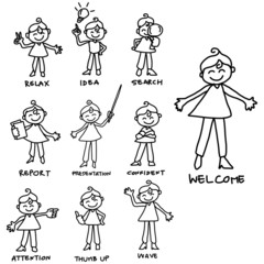 cartoon hand drawing character business woman