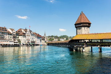 Famous wooden Chapel Bridge in Luzern