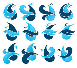 Set of water design elements, emblems, signs and icons