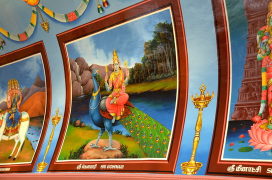 Paintings in Sri Mariamman Hindu Temple in Singapore Chinatown