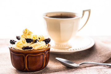 creamy dessert sweet coffee cup black wooden board