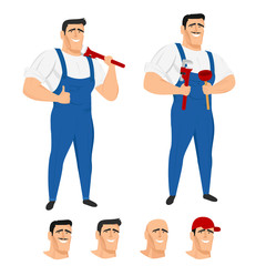 Funny plumber mascot in different poses